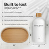 Glass Soap Dispenser Set with Bamboo Tray - 16oz Hand and Dish Soap Bottles for Kitchen Sink - Matte Black & White Modern Farmhouse Decor
