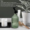 Green Glass Soap Dispenser Set with Black Pump, 13.5oz Refillable Liquid Hand Dispenser, Lotion Dish for Modern Home Decor, Bathroom, Kitchen Countertop, Hotel(2 Pack)