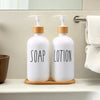 Glass Lotion and Soap Dispenser Set, Bathroom Soap Dispenser Set with Tray, Suitable for Bathroom Accessories, Housewarming Gift, Countertop Decor, Modern Bathroom Decor (White, 16oz)