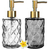 2 Pack Glass Soap Dispenser Diamond Design , 12 Ounce Kitchen Soap Dispenser for Bathroom, Hand Soap, Dish Soap (Transparent and Grey)