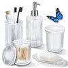Modern Retro Minimalist 5-Piece Clear Glass Ribbed Linear Design Glass Soap Dispenser