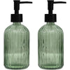 Green Glass Soap Dispenser Set with Black Pump, 13.5oz Refillable Liquid Hand Dispenser, Lotion Dish for Modern Home Decor, Bathroom, Kitchen Countertop, Hotel(2 Pack)