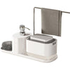 Kitchen Soap Dispenser Set with Tray and Sponge Holder, Dish and Hand Soap Dispenser with Dishcloth Holder 4-in-1 Kitchen Sink Countertop Storage Organizer,Kitchen Gadgets-White