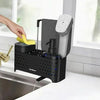 Kitchen soap dispenser set, sponge holder suitable for kitchen sink, hand and dish soap dispenser with sink rack - 5-in-1 design, anti-slip drainage water kitchen sink storage box (black)