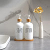 Glass Lotion and Soap Dispenser Set, Bathroom Soap Dispenser Set with Tray, Suitable for Bathroom Accessories, Housewarming Gift, Countertop Decor, Modern Bathroom Decor (White, 16oz)