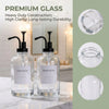 Glass Soap Dispenser Set 2 Pack, 18 oz Refillable Liquid Hand Dish Soap Pump Bottles with Bamboo Tray Waterproof Labels for Kitchen Sink