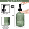 Green Glass Soap Dispenser Set with Black Pump, 13.5oz Refillable Liquid Hand Dispenser, Lotion Dish for Modern Home Decor, Bathroom, Kitchen Countertop, Hotel(2 Pack)