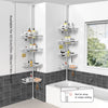 Corner Shower Caddy Tension Pole - Chrome 4-Tier Adjustable Shower Tension Rod Organizer with Hooks & Soap Holders, 25-114.2 Inch Stainless Steel Shower Storage Rack for Renters & Family