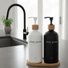 Glass Soap Dispenser Set with Bamboo Tray - 16oz Hand and Dish Soap Bottles for Kitchen Sink - Matte Black & White Modern Farmhouse Decor