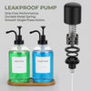 Glass Soap Dispenser Set 2 Pack, 18 oz Refillable Liquid Hand Dish Soap Pump Bottles with Bamboo Tray Waterproof Labels for Kitchen Sink