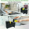 Kitchen soap dispenser set, sponge holder suitable for kitchen sink, hand and dish soap dispenser with sink rack - 5-in-1 design, anti-slip drainage water kitchen sink storage box (black)